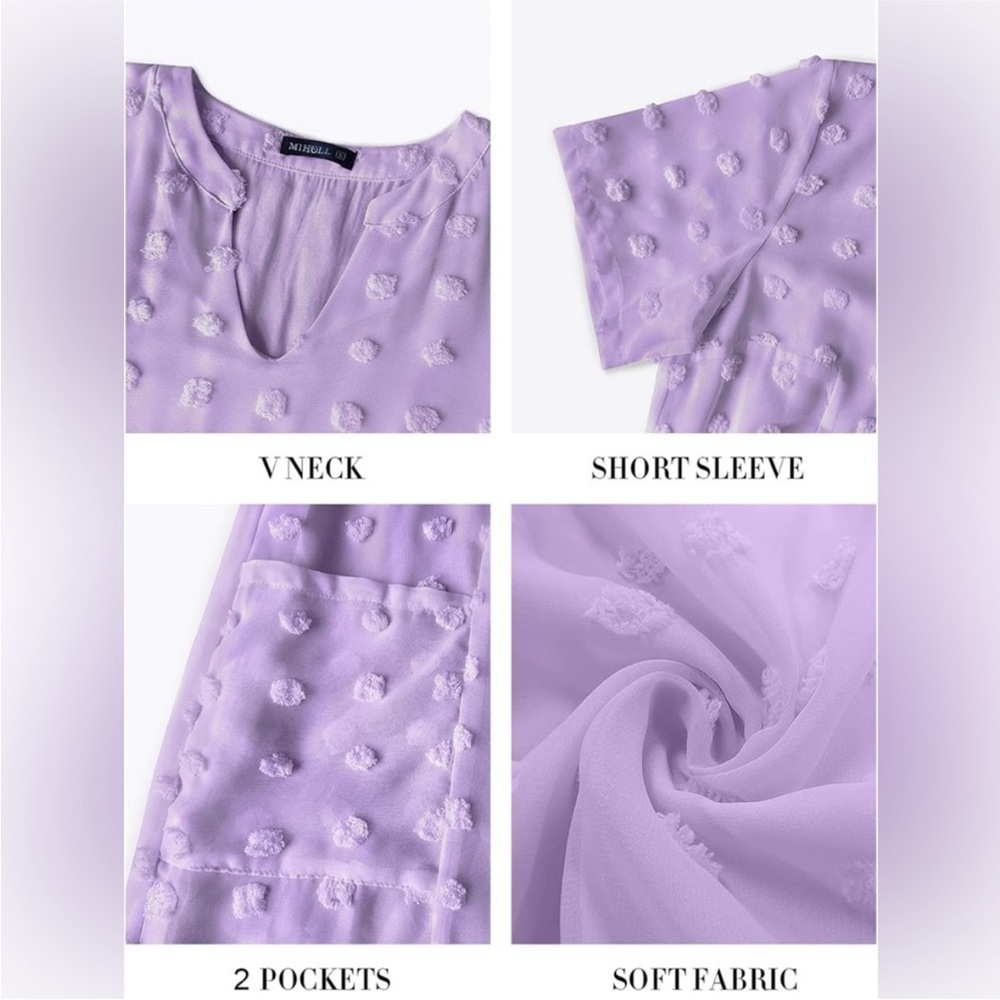 3/$25! NEW! MIHOLL Boutique Short Sleeve V-Neck Swiss Dot Babydoll Mini Dress - Picture 7 of 7